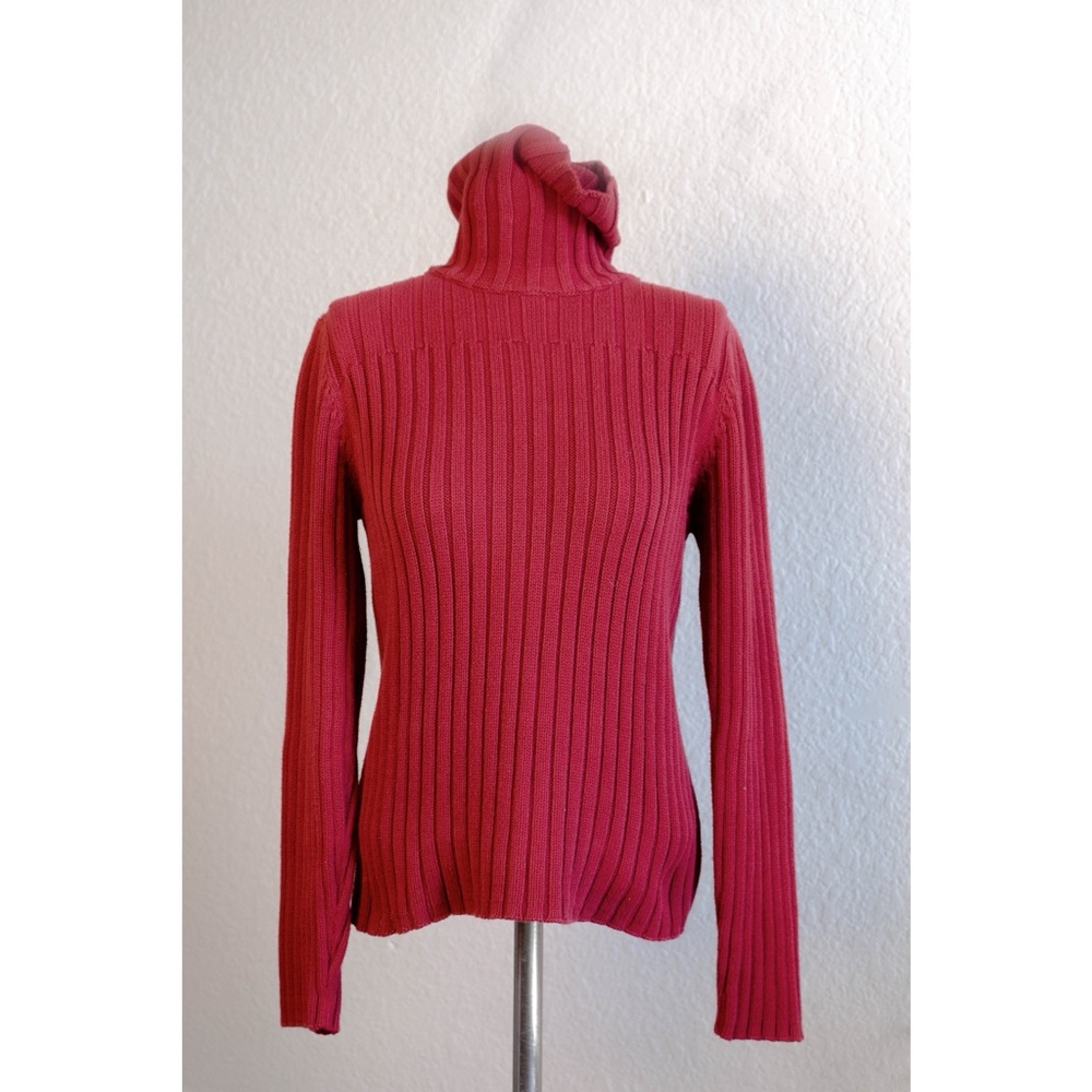 J Jill Red Ribbed Cotton Turtleneck Sweater
